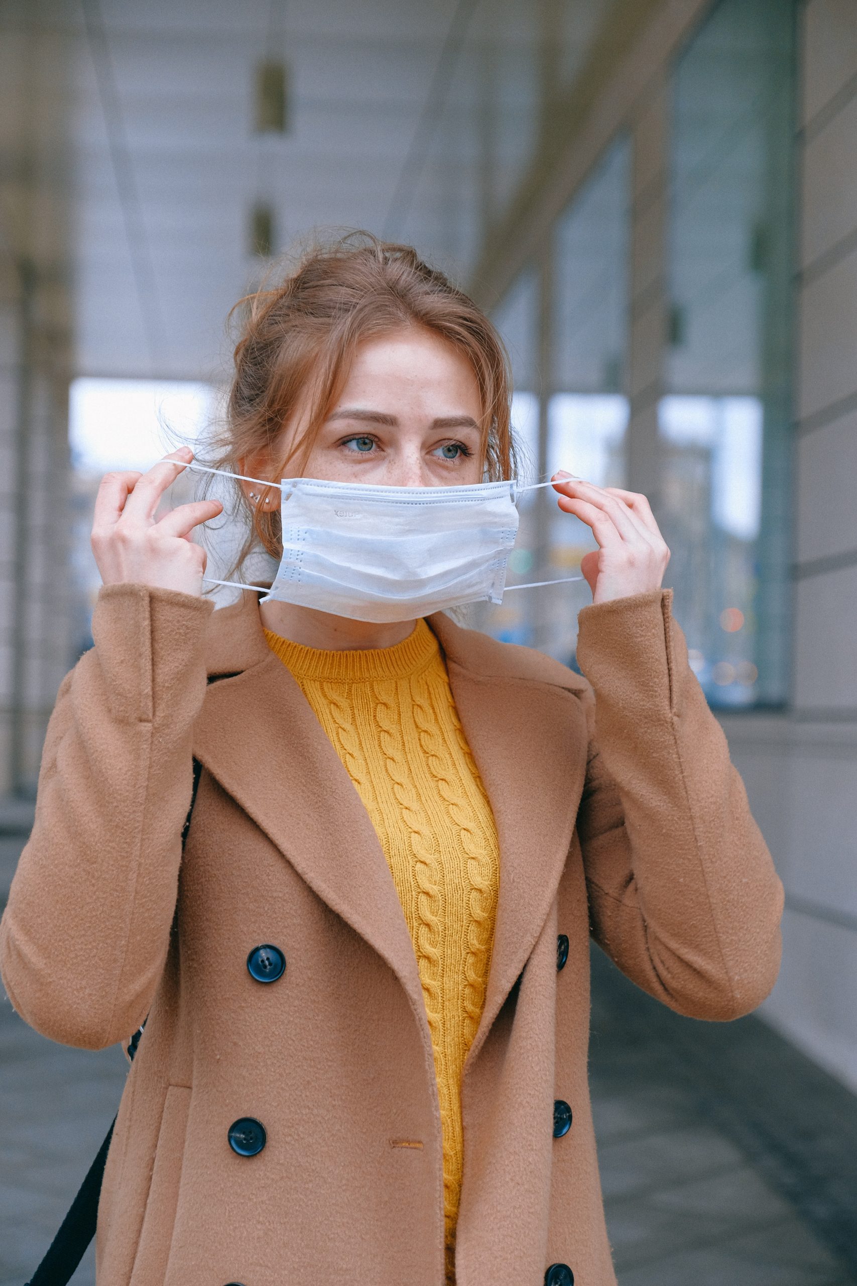 woman with face mask outside